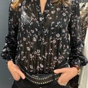 Philosophy Black and White Floral Blouse with 3/4 Sleeves